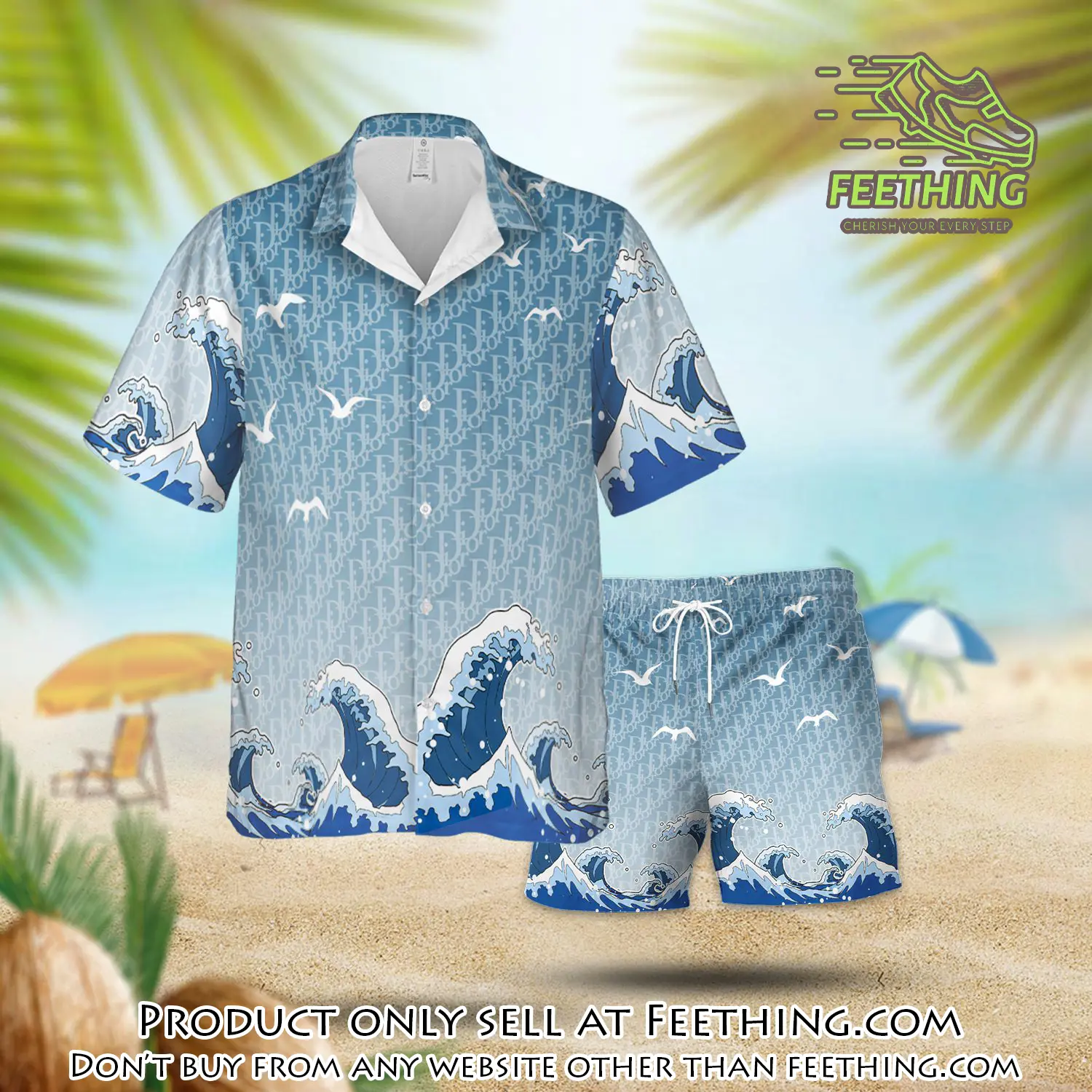 Dior the sea waves luxury summer  hawaiian shorts set lhss1011 ft3734484